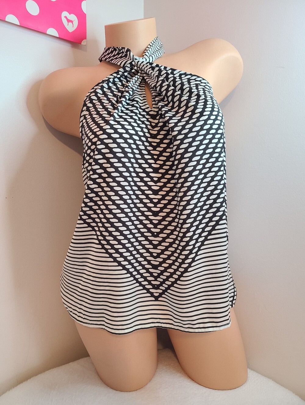 NWT Banana Republic Black & White Chiffon Tie-back Halter Top Size XS